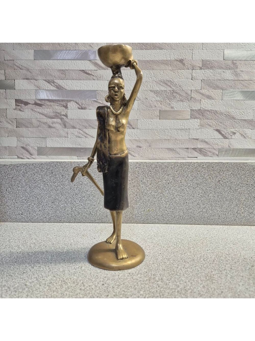 African Tribal Bronze‎ Sculpture Figural Female in Motion